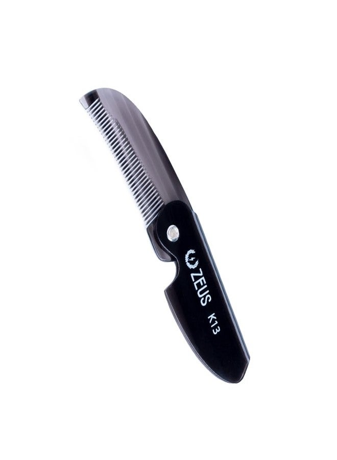 ZEUS Folding Mustache Comb for Men, Handmade Pocket Comb (Black) - Image 1