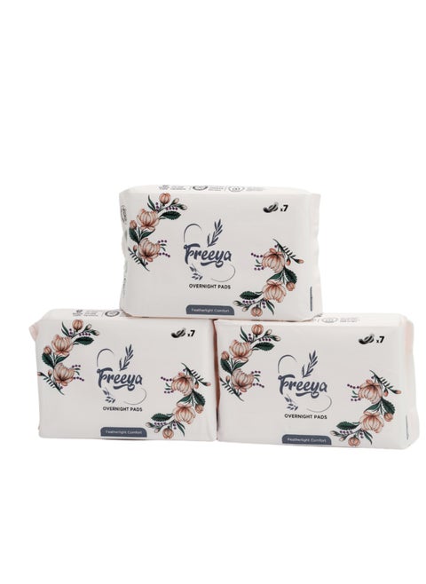Overnight Pads (7 Pads) - Overnight or Extra Heavy Flow - Maximum Protection Cotton Ultra Thin Breathable Velvety Sanitary Pads Pack of 3
