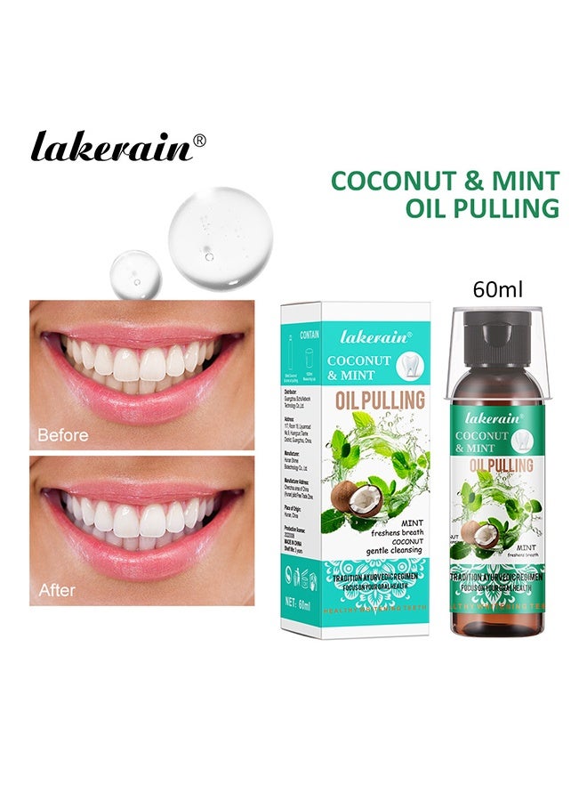 lakerain Coconut & Mint Oil Pulling Mouthwash Bad Breath Treatment for Adults, Dry and Bad Mouth Smell Removing Drops, Easy to Carry and Handy Fresh Breath Oil Serum 60ml - Image 1