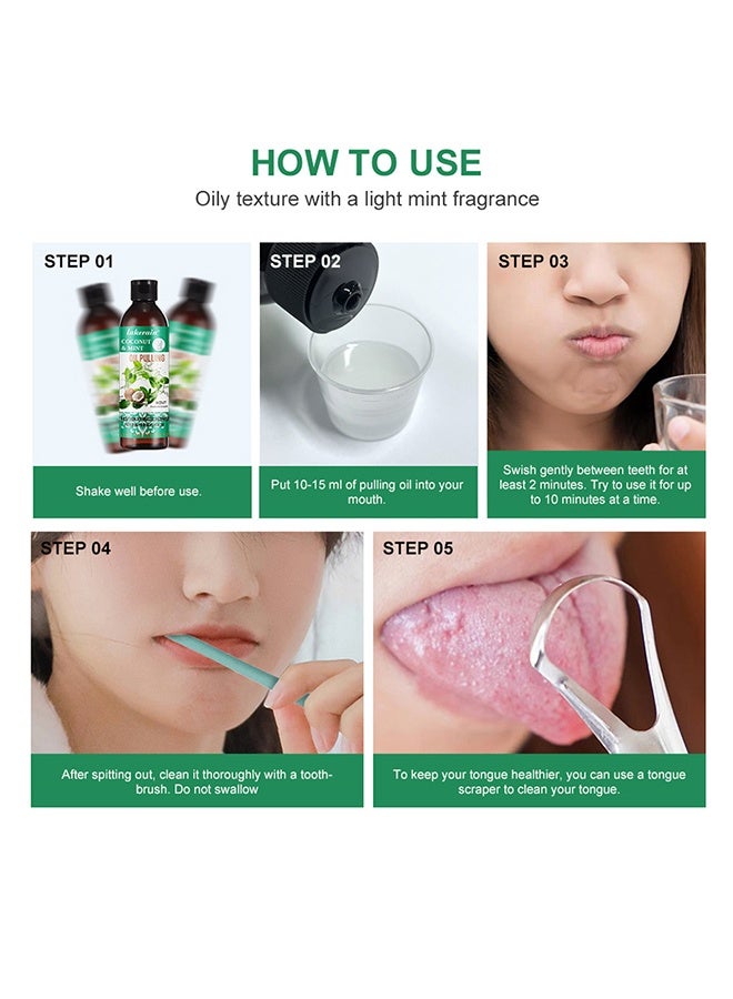lakerain Coconut & Mint Oil Pulling Mouthwash Bad Breath Treatment for Adults, Dry and Bad Mouth Smell Removing Drops, Easy to Carry and Handy Fresh Breath Oil Serum 60ml - Image 5