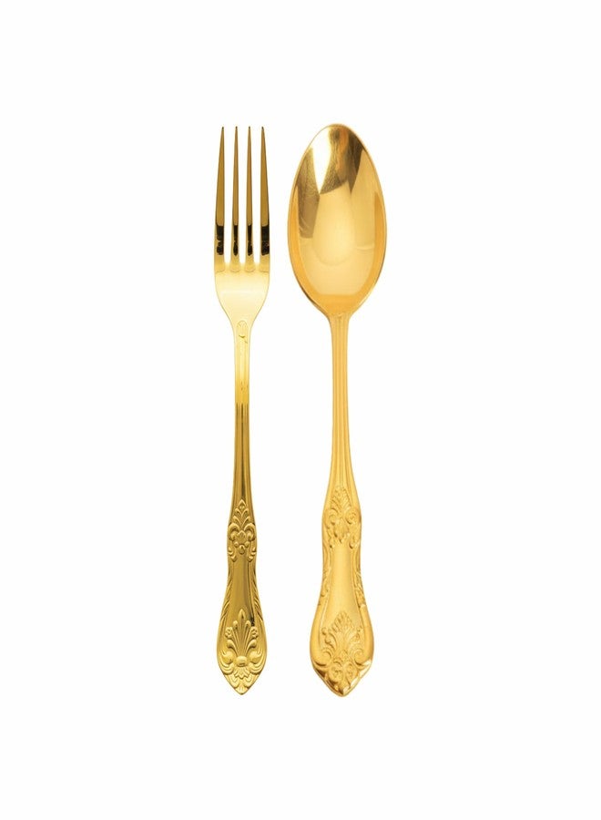 COPRASIA Brass Spoon & Fork Set | Traditional Brass Cutlery for Dining & Serving (Pack of 1) - Image 1