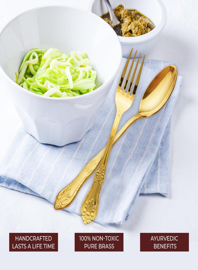 COPRASIA Brass Spoon & Fork Set | Traditional Brass Cutlery for Dining & Serving (Pack of 1) - Image 4