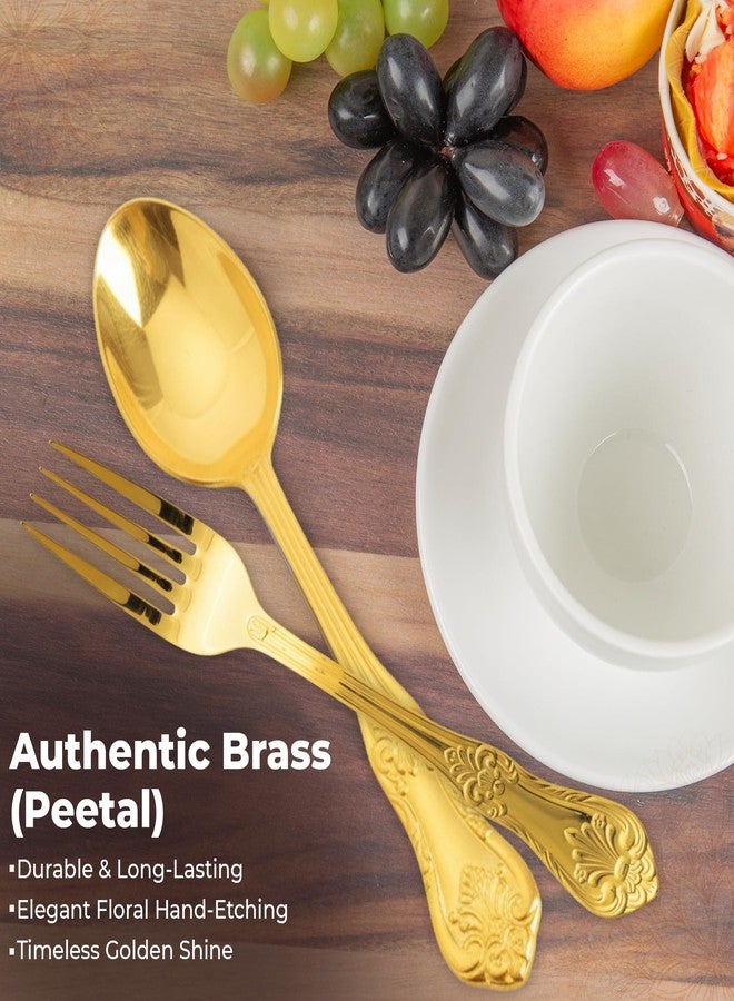 COPRASIA Brass Spoon & Fork Set | Traditional Brass Cutlery for Dining & Serving (Pack of 1) - Image 3