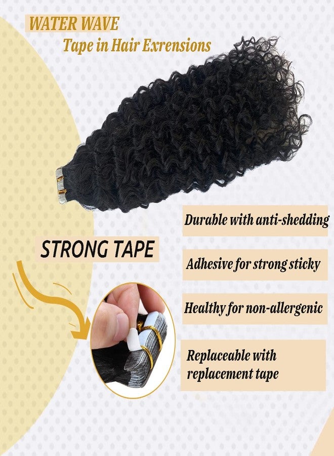 Smavida Water Wave Tape in Human Hair Extension for Black Women,9A Brazilian Human Hair Adhesive Tape in Hair Loose Wave Skin Weft Tape ins Human Hair Extension Full Ends 20PCS 50G(16inch #Natural Black) - Image 2