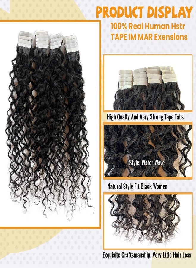 Smavida Water Wave Tape in Human Hair Extension for Black Women,9A Brazilian Human Hair Adhesive Tape in Hair Loose Wave Skin Weft Tape ins Human Hair Extension Full Ends 20PCS 50G(16inch #Natural Black) - Image 5