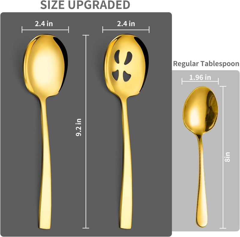 KEYOXY 4 Piece Stainless Steel Serving Spoons Set - 2 Large, 2 Slotted, 9.2-Inch, Dishwasher Safe, for Parties/Kitchen/Buffet/Catering,Gold - Image 3