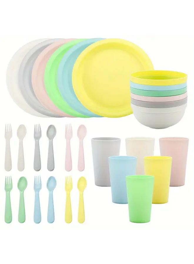 Blue Shatterproof Tableware Set 30 Pcs Microwave Dishwasher Safe Reusable for Camping Party Daily Use - Image 1