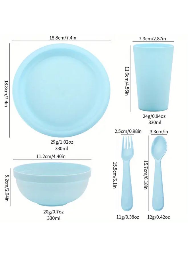 Blue Shatterproof Tableware Set 30 Pcs Microwave Dishwasher Safe Reusable for Camping Party Daily Use - Image 4