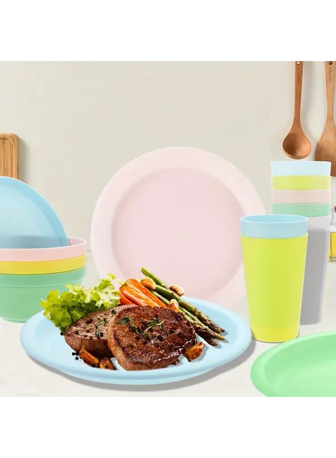 Blue Shatterproof Tableware Set 30 Pcs Microwave Dishwasher Safe Reusable for Camping Party Daily Use - Image 2