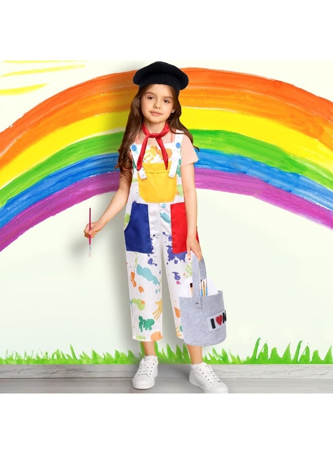 Tacobear Kids Artist Costume with Overalls Beret Beard Bow Tie Paint Bucket Brush, Halloween Career Day Outfit for Boys Girls - Image 1