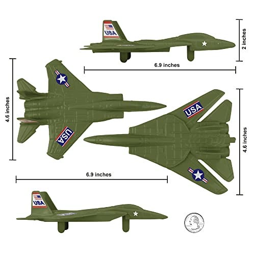 Tim Mee Toy TimMee Plastic Army Men Combat Fighter Jets - 4pc OD Green Airplanes Made in USA - Image 2