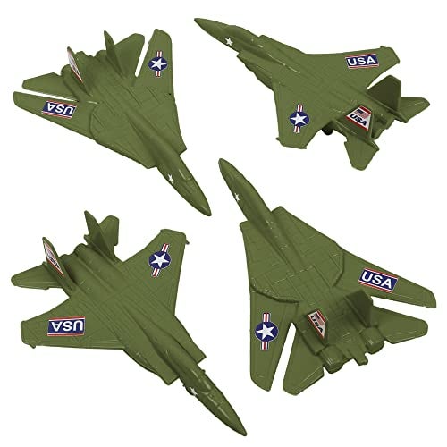 Tim Mee Toy TimMee Plastic Army Men Combat Fighter Jets - 4pc OD Green Airplanes Made in USA - Image 1