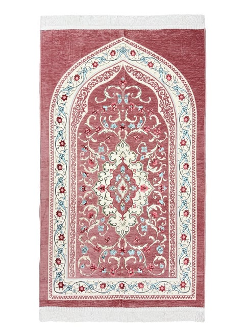 Luxury Long Lasting Double Chenille Prayer Mat With Islamic Floral Patterns And White Twisted Tassels High Quality 115x70 cm