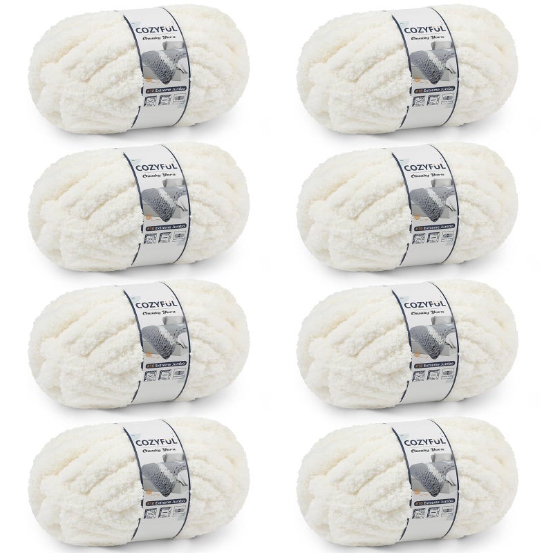 Cozyful Chunky Yarn for Hand Knitting - #10 Chunky Chenille Yarn, Jumbo Big Thick Chunky Yarns for Crocheting, Super Bulky Chunky Knit Blanket Yarns, 8 Skein (25 yds 8 oz Each Skein), Cream - Image 1