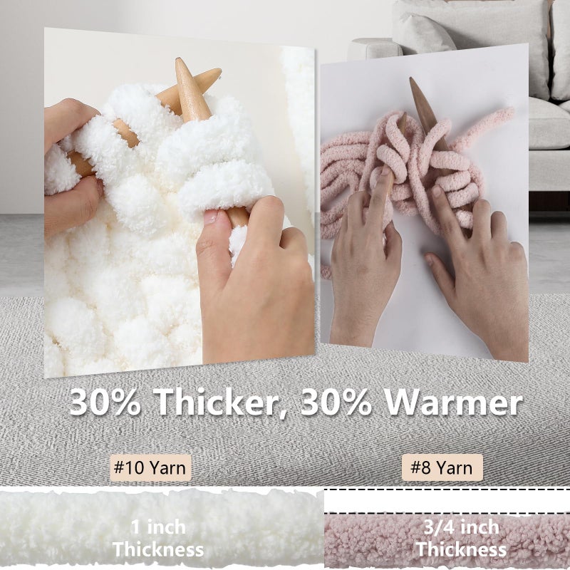 Cozyful Chunky Yarn for Hand Knitting - #10 Chunky Chenille Yarn, Jumbo Big Thick Chunky Yarns for Crocheting, Super Bulky Chunky Knit Blanket Yarns, 8 Skein (25 yds 8 oz Each Skein), Cream - Image 3