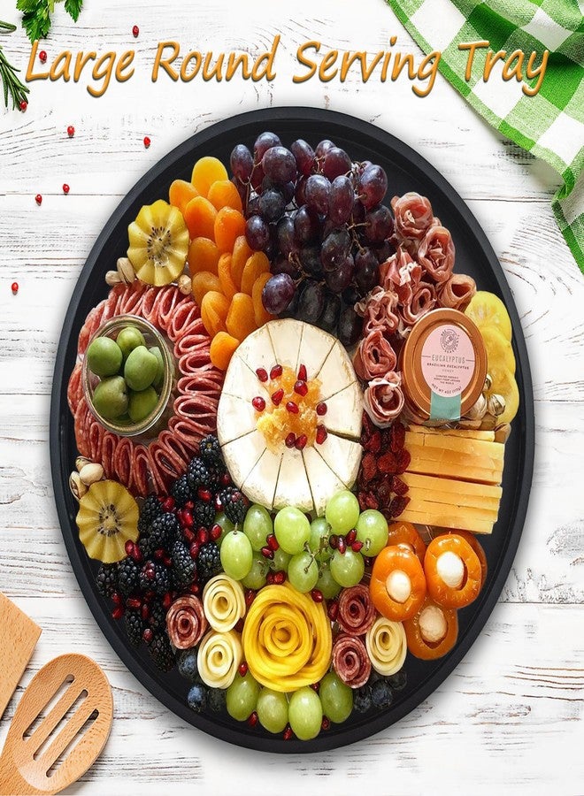 SINBDLAI Large Round Black Tray, 20" Extra Large Black Ottoman Tray, Wood Serving Trays, Decorative Trays with Handles for Home Kitchen - Image 5