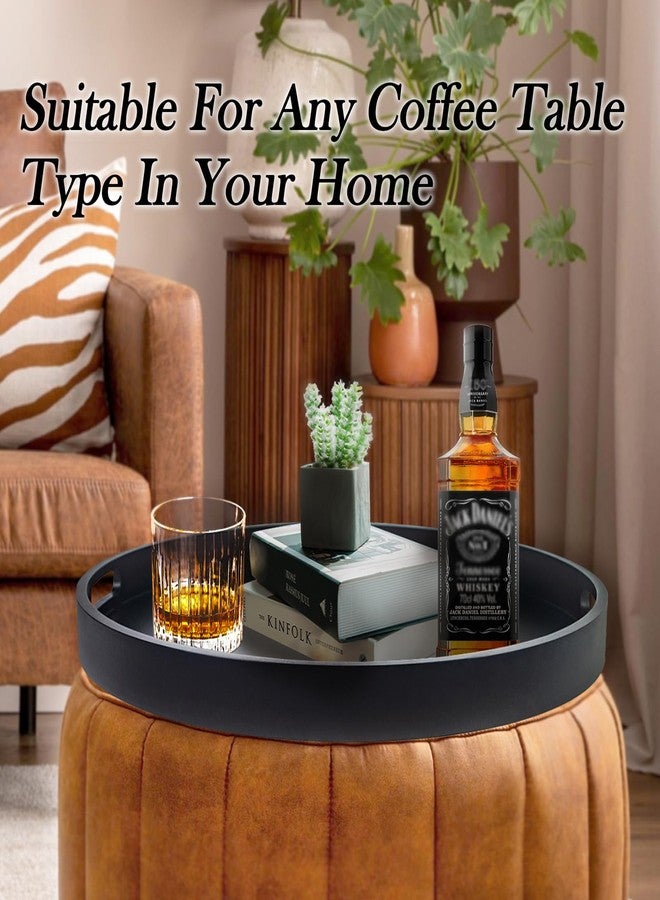 SINBDLAI Large Round Black Tray, 20" Extra Large Black Ottoman Tray, Wood Serving Trays, Decorative Trays with Handles for Home Kitchen - Image 4