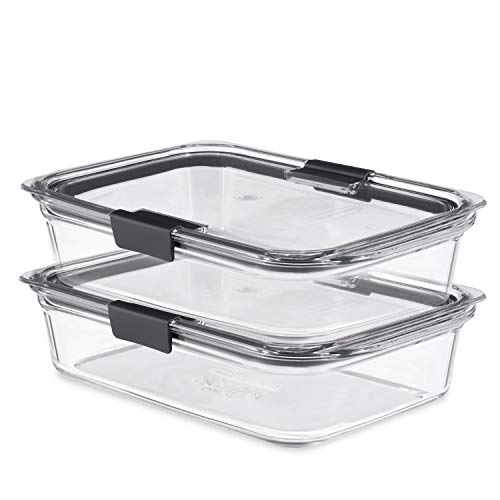 Rubbermaid Brilliance Glass Food Storage Containers, 8 Cup, Set of 2, BPA-Free, Leak-Proof, Clear - Image 1