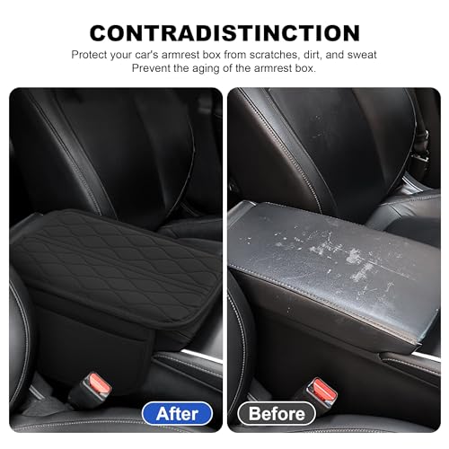 Xfopz Car Center Console Cover,Leather Car Armrest Cover with 2 Storage Bags,Universal Car Arm Rest Cover,Car Interior Accessories Protector for Most Vehicle (Black) - Image 3