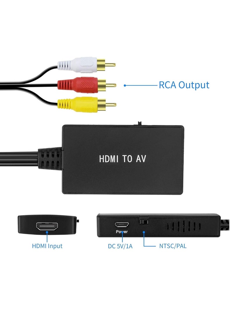 Excefore HDMI to RCA Converter, HDMI to RCA Adapter Composite Video Audio HDMI to Cinch, Support PAL/NTSC for TV DVD PS2 PS3 VHS Wii BlueRay - Image 3