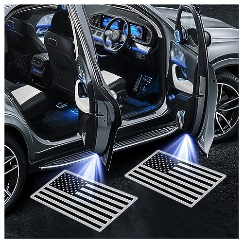 CXCCOI 2PCS Car Door Lights Logo Projector,HD Car Welcome Light LED Courtesy Light for Cool Auto Decorations,Universal Auto Door Projector Lights Fit All Vehicle Models (Black Flag) - Image 1