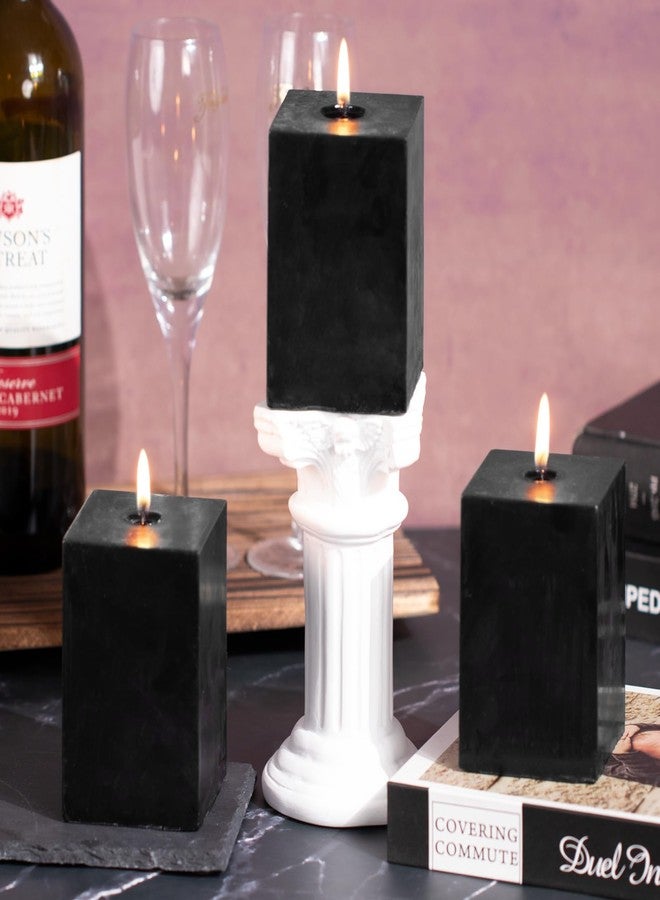 KONNI Square Black Pillar Candles Set of 3, 2.8"x 4" Unscented Pillar Candles Bulk, 30 Hours Long Burning Candles, Smokeless Dripless Large Candle for Wedding, Home Decoration, Parties, Spas, Dinner - Image 3