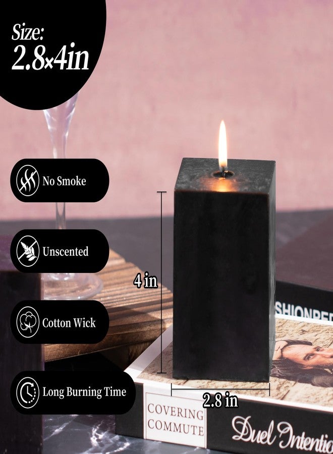 KONNI Square Black Pillar Candles Set of 3, 2.8"x 4" Unscented Pillar Candles Bulk, 30 Hours Long Burning Candles, Smokeless Dripless Large Candle for Wedding, Home Decoration, Parties, Spas, Dinner - Image 2