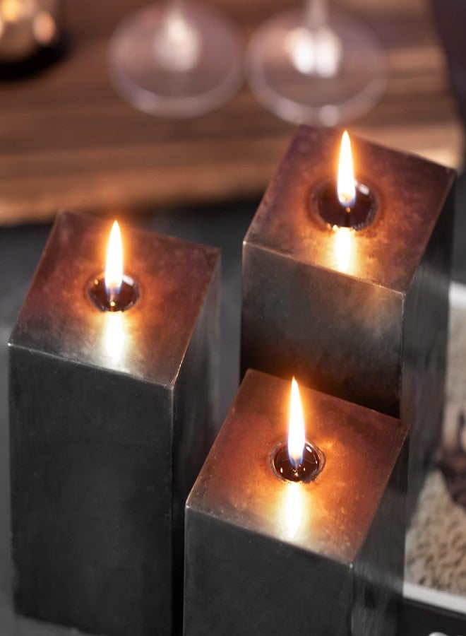 KONNI Square Black Pillar Candles Set of 3, 2.8"x 4" Unscented Pillar Candles Bulk, 30 Hours Long Burning Candles, Smokeless Dripless Large Candle for Wedding, Home Decoration, Parties, Spas, Dinner - Image 5
