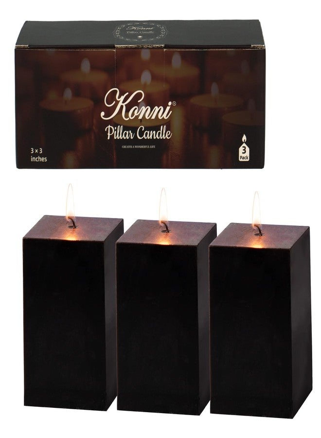KONNI Square Black Pillar Candles Set of 3, 2.8"x 4" Unscented Pillar Candles Bulk, 30 Hours Long Burning Candles, Smokeless Dripless Large Candle for Wedding, Home Decoration, Parties, Spas, Dinner - Image 1