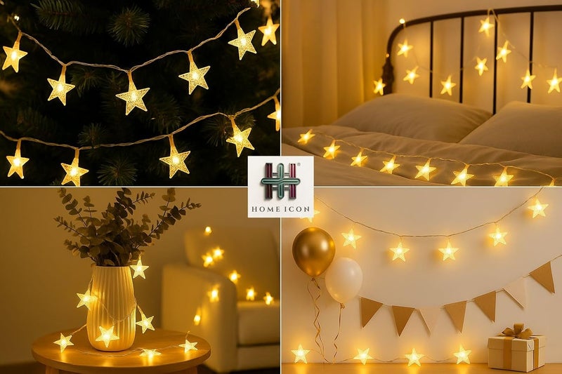 Home Icon أضواء النجوم المتسلسلة HOME ICON – 3م/9.8قدم، 20 LED، أضواء خرافية تعمل بالبطارية لشجرة عيد الميلاد، غرفة النوم، الزفاف، الحفلات، الحديقة وزينة المناسبات - Image 5