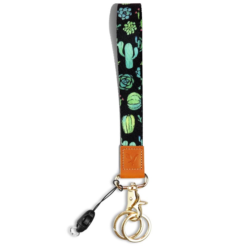 Yiflin Cute Wrist Lanyard for Keys, Keychain, Wallet, Id Holder, Cell Phone, Wristlet Lanyard Key Chain Holderï¼ˆBlack&Cactusï¼‰ - Image 1