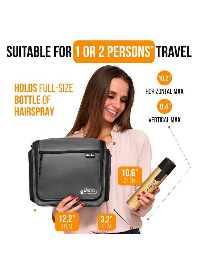 AvaJex Travel Toiletry Bag for Men and Women - Large Hanging Toiletry Organizer - Waterproof Hygiene Bag with Metal XXL Swivel Hook, with YKK Zippers and 19 Compartments for Toiletries, Makeup, Cosmetics - Image 4