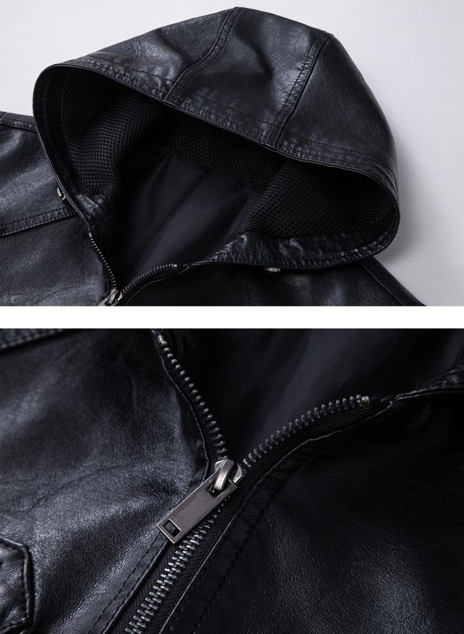 FANARCHER Men's Vintage Faux Leather Vest Jacket Zip-up Classic Hipster Vest with Hood Sleeveless Jacket - Image 4