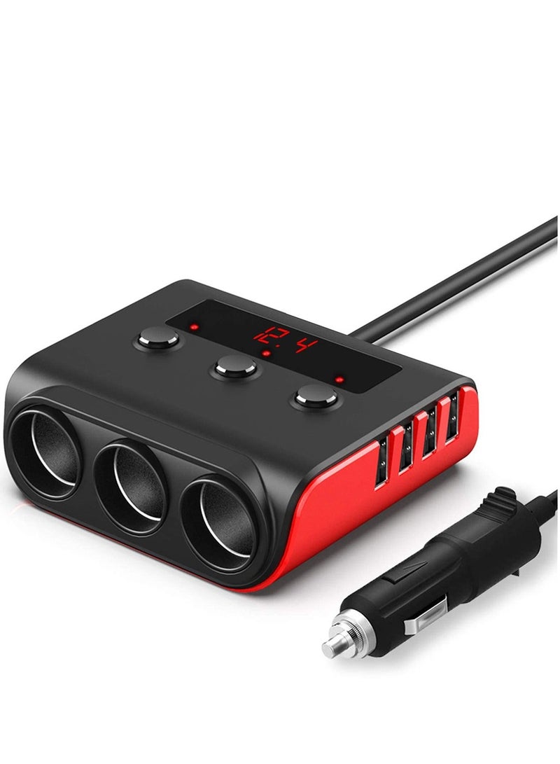 Y&D Lighter Splitter with USB Car Charger Adapter, 3 Sockets 12V 24V 100W, 4 Port Outlet 3.6A, Independent On Off Switches and Voltage Display, Replaceable 10A Fuse  - Image 1