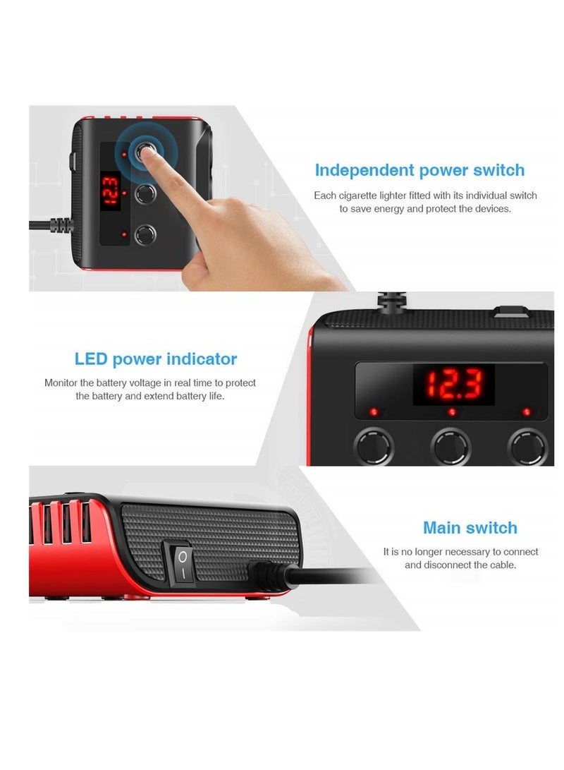 Y&D Lighter Splitter with USB Car Charger Adapter, 3 Sockets 12V 24V 100W, 4 Port Outlet 3.6A, Independent On Off Switches and Voltage Display, Replaceable 10A Fuse  - Image 4