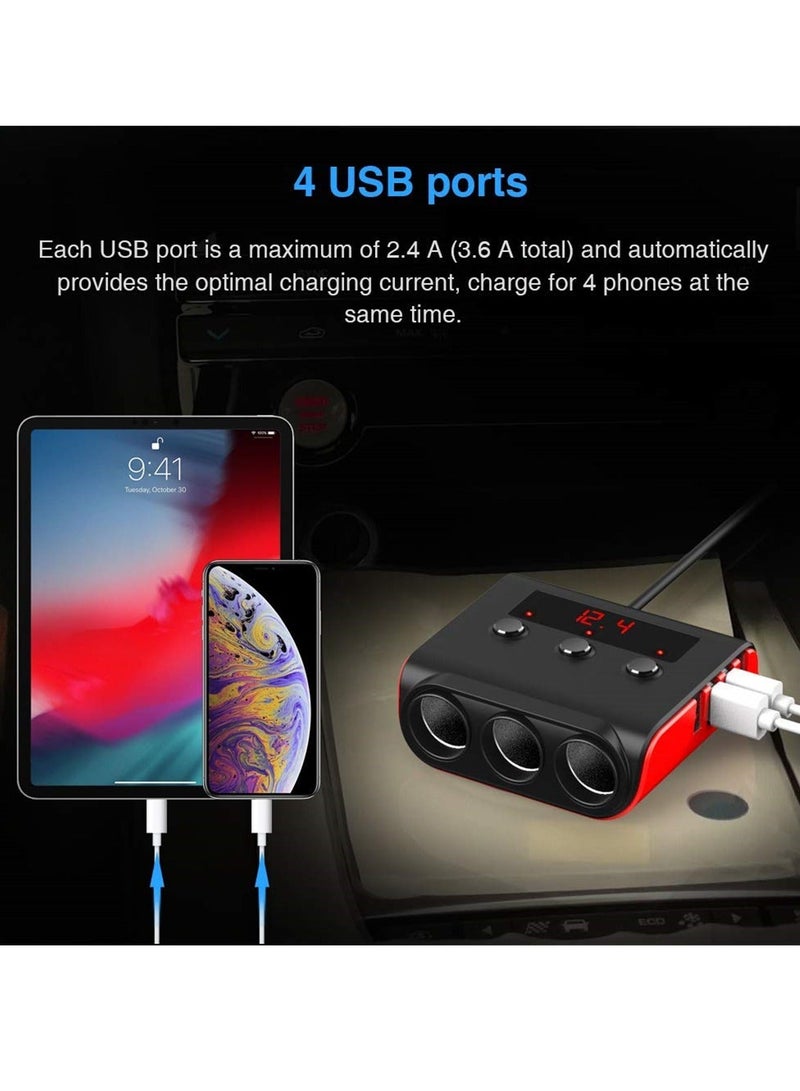 Y&D Lighter Splitter with USB Car Charger Adapter, 3 Sockets 12V 24V 100W, 4 Port Outlet 3.6A, Independent On Off Switches and Voltage Display, Replaceable 10A Fuse  - Image 5
