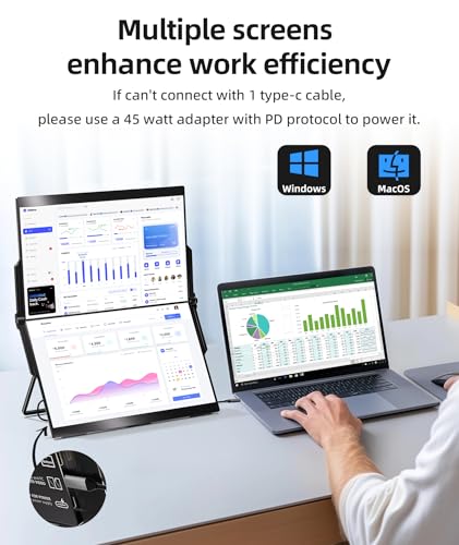 Ingnok 15.6" Dual Monitor, FHD 1080P 100% sRGB Laptop Screen Extender for Windows Mac, with 4 Speakers, 2 HDMI USB C Ports, for Office Gaming Triple Monitor - Image 2