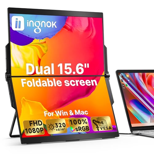 Ingnok 15.6" Dual Monitor, FHD 1080P 100% sRGB Laptop Screen Extender for Windows Mac, with 4 Speakers, 2 HDMI USB C Ports, for Office Gaming Triple Monitor - Image 1
