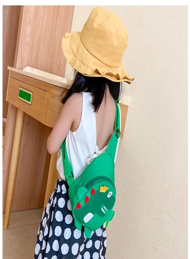 Gugzy Dinosaur Cartoon School Bag - Nylon Kids Chest Backpack for Toddlers, Multi-Purpose Sling Bag, Adjustable Strap, Compact & Lightweight (Green) - Image 4