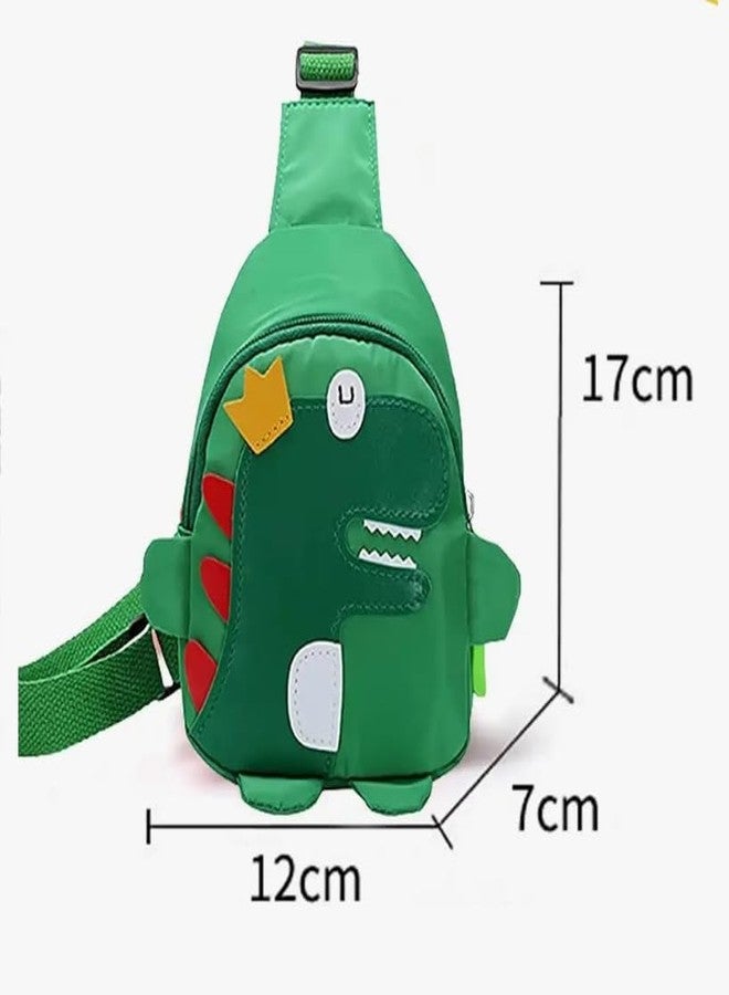 Gugzy Dinosaur Cartoon School Bag - Nylon Kids Chest Backpack for Toddlers, Multi-Purpose Sling Bag, Adjustable Strap, Compact & Lightweight (Green) - Image 2