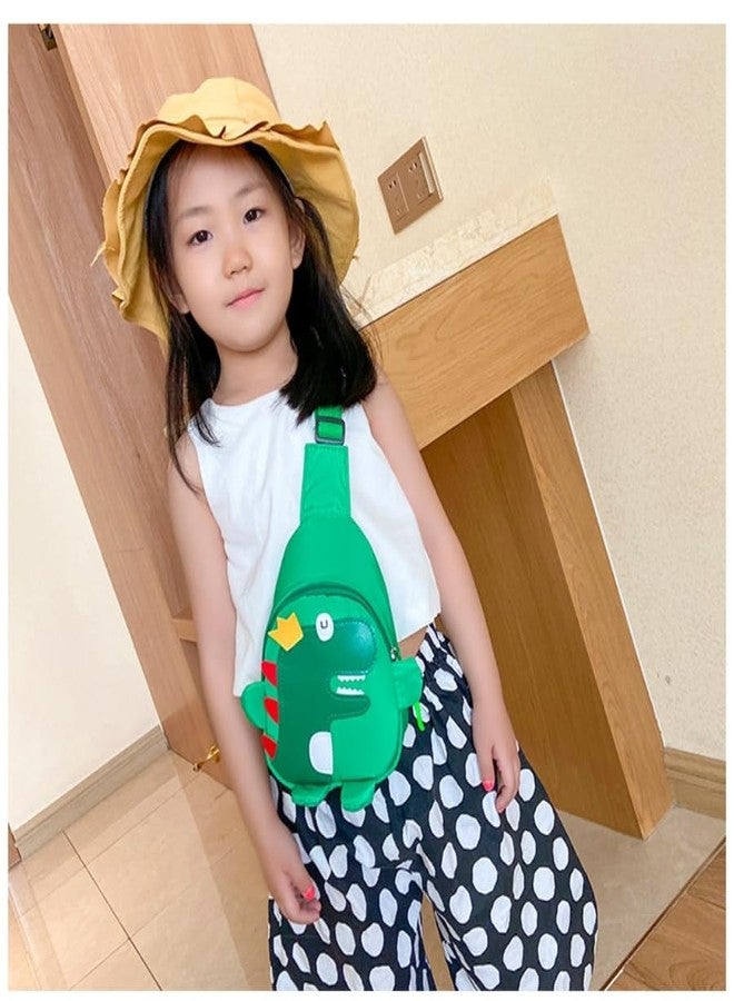 Gugzy Dinosaur Cartoon School Bag - Nylon Kids Chest Backpack for Toddlers, Multi-Purpose Sling Bag, Adjustable Strap, Compact & Lightweight (Green) - Image 3