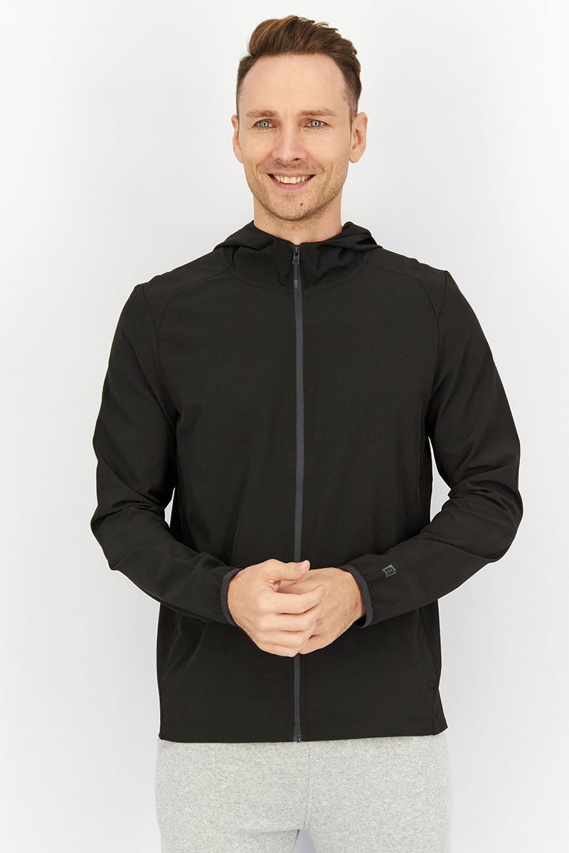 Layer 8 جاكيت تدريب بأكمام طويلة للرجال، رياضي، أسود - Image 1