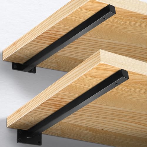 Jamiikury 16 Inch Floating Shelf Brackets Heavy Duty Square Shelving Brackets Metal Floating Shelf Supports Black Wall Mount Brackets 4 Pack - Image 1