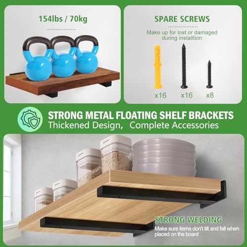 Jamiikury 16 Inch Floating Shelf Brackets Heavy Duty Square Shelving Brackets Metal Floating Shelf Supports Black Wall Mount Brackets 4 Pack - Image 3