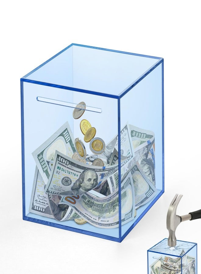Imeepa Clear Piggy Bank for Adults & Kids - Acrylic Money Savings Box for Cash & Coin, Must Break to Open, Unopenable Piggy Bank for Boys Girls(Blue, 4.72'') - Image 1
