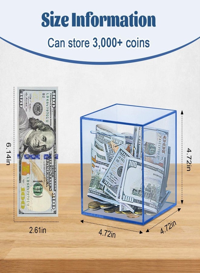 Imeepa Clear Piggy Bank for Adults & Kids - Acrylic Money Savings Box for Cash & Coin, Must Break to Open, Unopenable Piggy Bank for Boys Girls(Blue, 4.72'') - Image 2