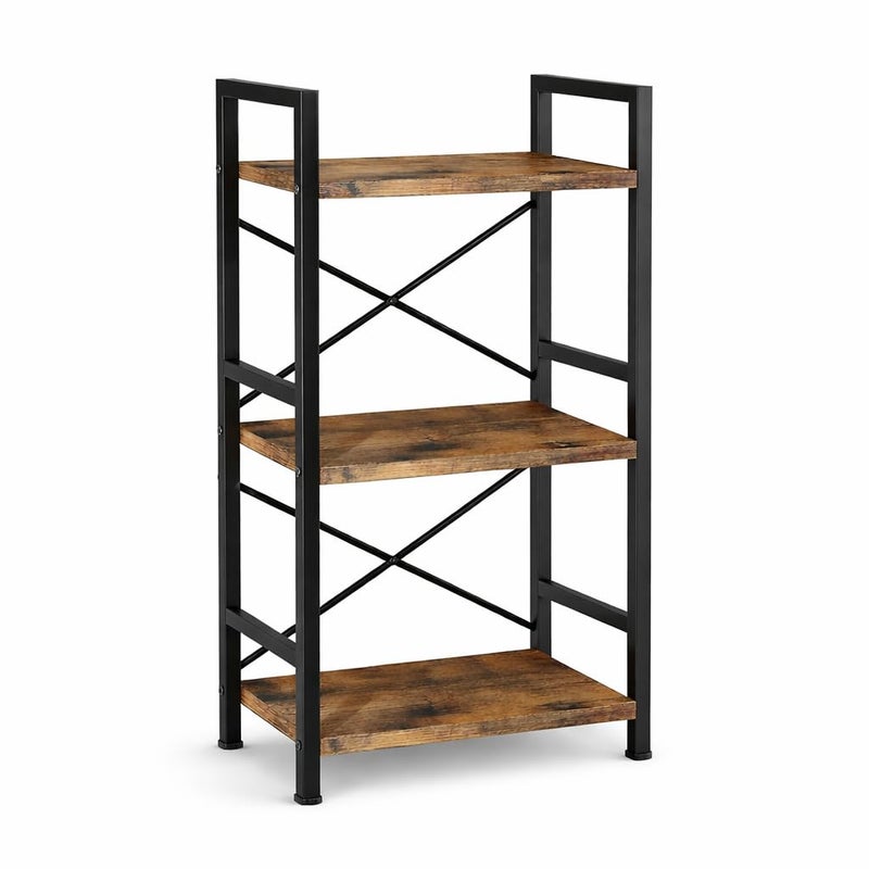 Orchidleaf Small Bookshelf for Small Spaces, 3-Tier Industrial Bookcase with Metal Frame and Wood Shelves, Narrow Storage Shelf for Living Room, Bedroom, Apartment - Image 1