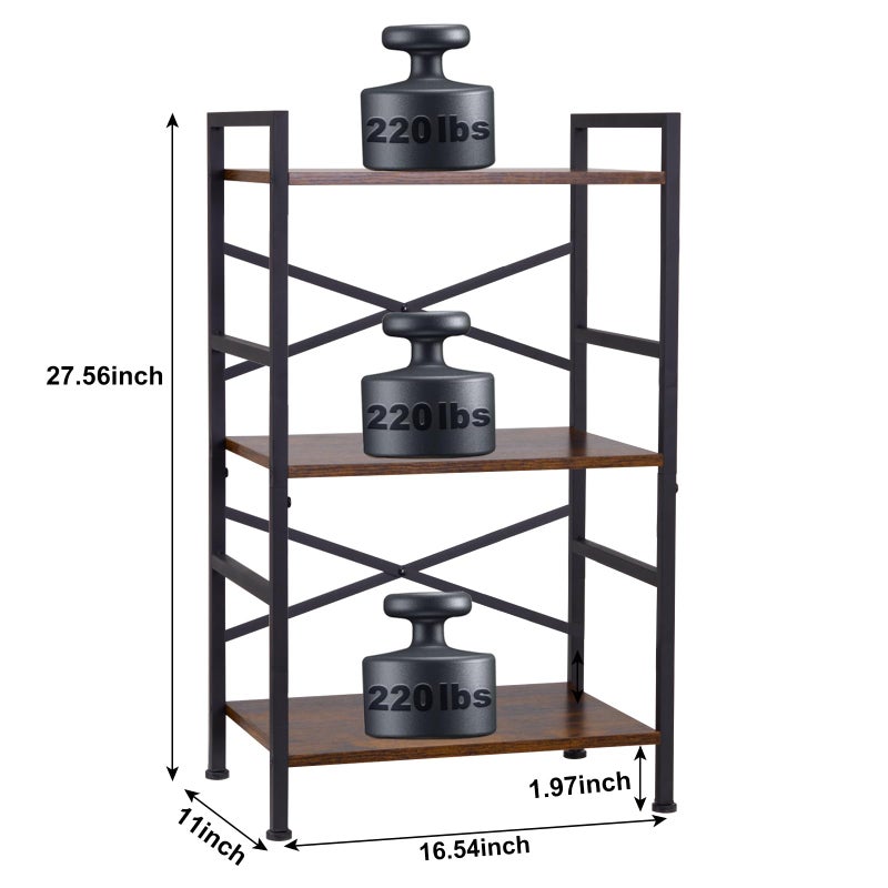 Orchidleaf Small Bookshelf for Small Spaces, 3-Tier Industrial Bookcase with Metal Frame and Wood Shelves, Narrow Storage Shelf for Living Room, Bedroom, Apartment - Image 4