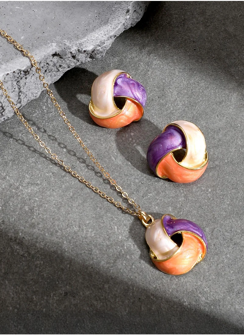 SOHI SOHI Women's The Overlap-Enamel Jewellery Set For Casual Wear | Rouge Pink & Amethyst Purple Colour | Alloy Material | Lobster Clasp Closure | MetallicJewellery Set | Jewellery Set For Women & Girls