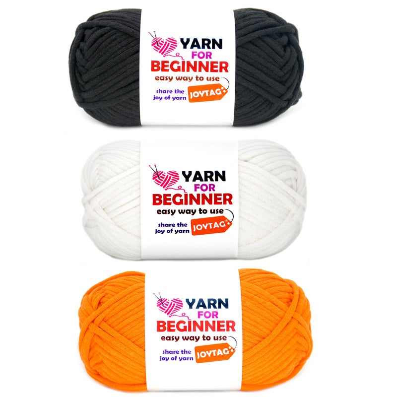 Yarn for Crocheting and Knitting Cotton Crochet Knitting Yarn for Beginners with EasytoSee Stitches CottonNylon Blend Easy Yarn for Beginners Crochet Kit3x50gOrangeWhiteBlack